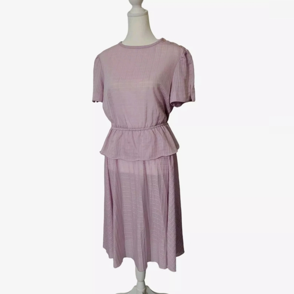 Vtg 80s Dress Size Medium Semi Sheer Lavender Nylon